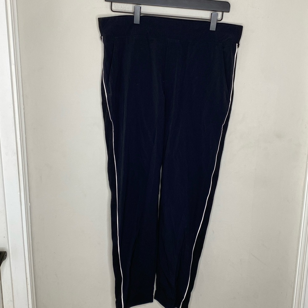 Athleta Black Track Pants with White Side Piping Size 8